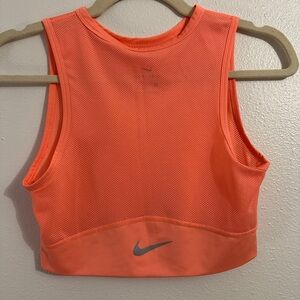 Nike Dri-FIT Cropped Mesh Training Tank Top Orange Athletic Gym Crop Small